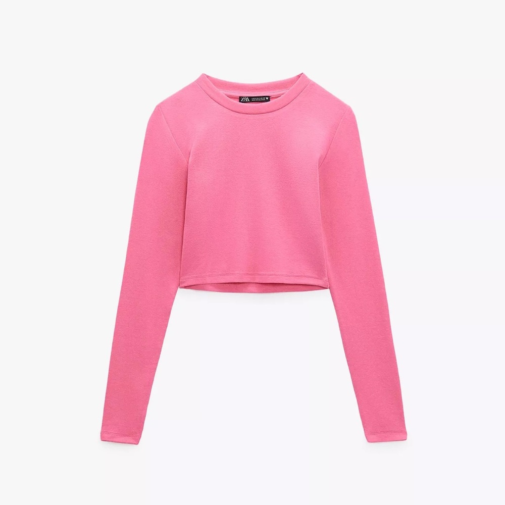 Zara Pink Cropped Long Sleeve Top